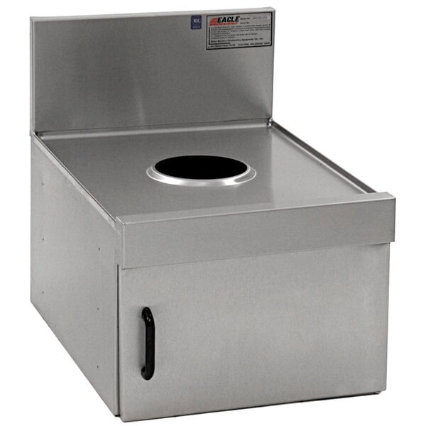 A stainless steel Eagle Group Spec-Bar dry waste unit on a counter.