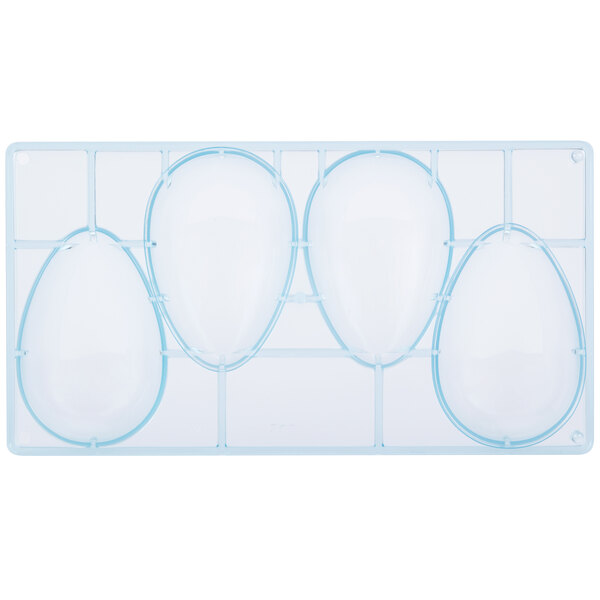 A Matfer Bourgeat polycarbonate plastic egg shaped mold with 4 compartments.