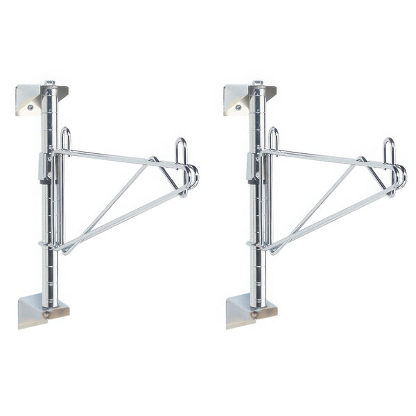 Two Metro chrome wall mount brackets with hooks.