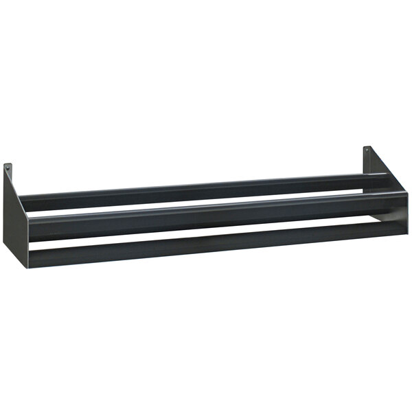 A stainless steel Eagle Group double tier speed rail on a counter in a bar.
