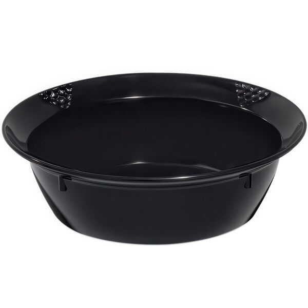 A black melamine bowl with handles.