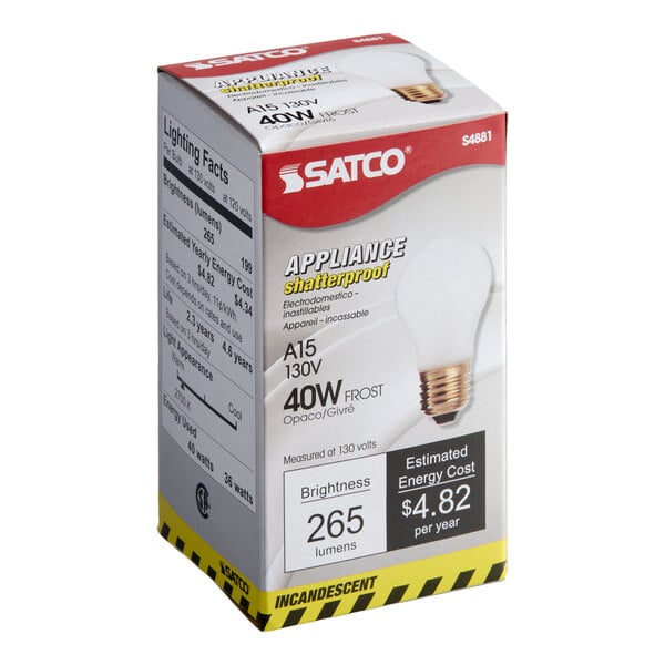 Satco S4881 40 Watt Frosted Shatterproof Finish Incandescent Rough Service Light Bulb - 130V (A15)