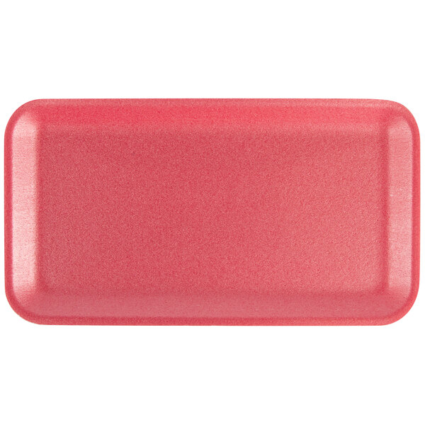 A red rectangular CKF rose foam meat tray on a white background.