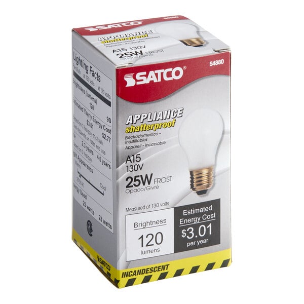 Satco S4880 25 Watt Frosted Shatterproof Finish Incandescent Rough Service Light Bulb - 130V (A15)