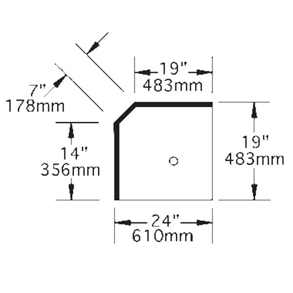 A diagram showing the dimensions of an inner corner workboard.