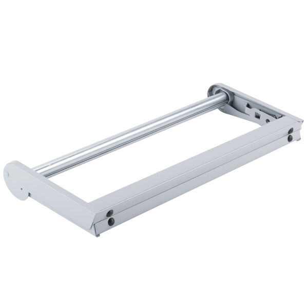 A gray metal Bulman paper dispenser with a serrated blade.