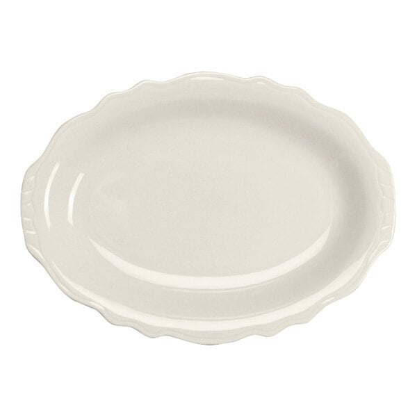 Homer Laughlin from Steelite International HL52600 Carolyn 11 3/4" x 8 5/8" Ivory (American White) Scalloped Edge Oval Platter - 12/Case
