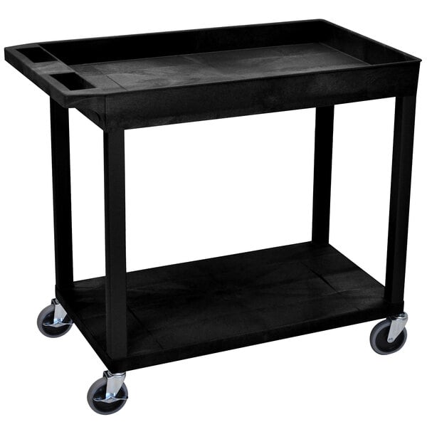 A black Luxor plastic utility cart with wheels.