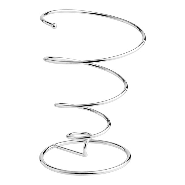 A silver metal Clipper Mill spiral cone basket.