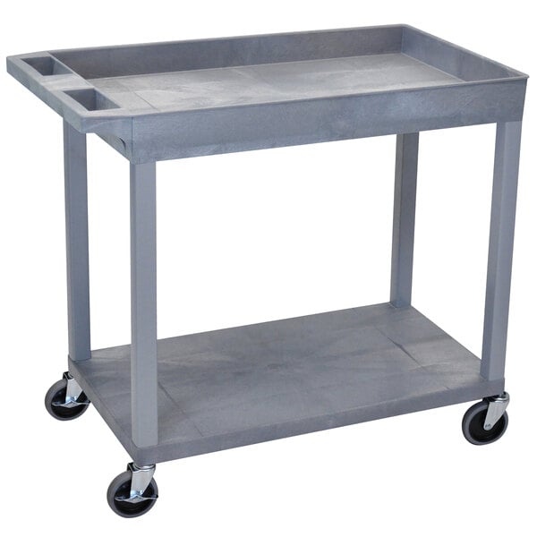 A gray Luxor plastic utility cart with wheels.