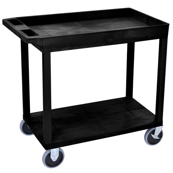 A black Luxor utility cart with wheels.