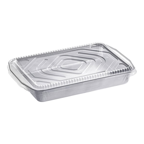 A Durable Packaging aluminum foil container with a dome lid.