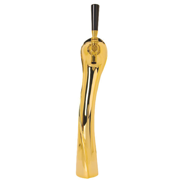 A Micro Matic gold beer tap with a black handle.