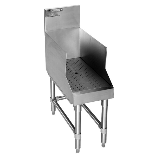 A stainless steel Eagle Group Recessed Bar Drainboard with holes.
