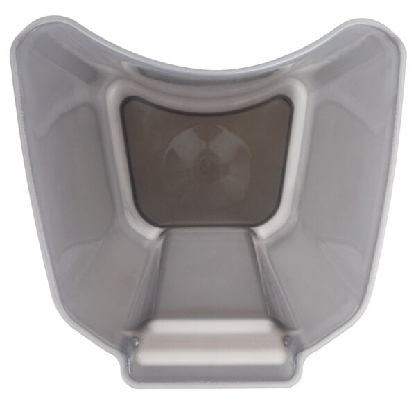 A plastic pulp collector for a juicer with a black lid.