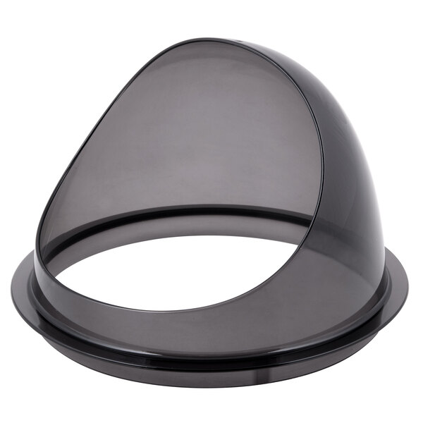 A black plastic cone-shaped splash guard with a circular hole.