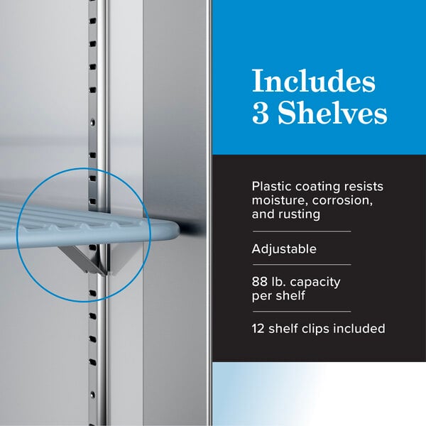 Graphic highlighting 3 adjustable plastic-coated shelves and included shelf clips.