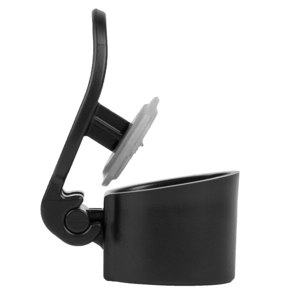 A black rubber spout cap on a black cup.