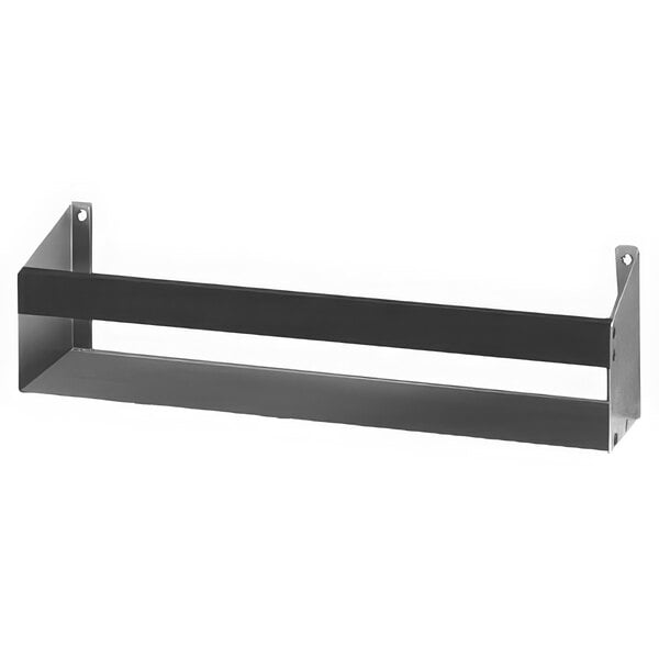 A stainless steel rectangular shelf with two tiers and two holes.