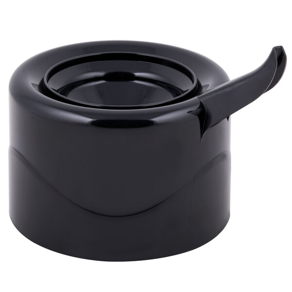 A black plastic bowl assembly with a lid.