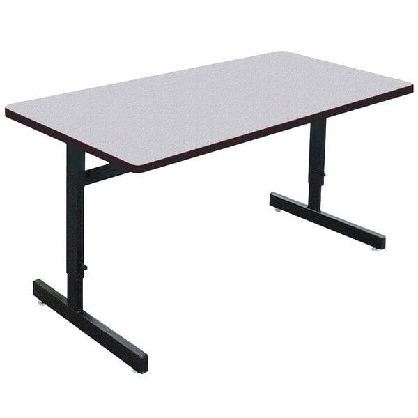 A Correll rectangular table with black metal legs and a gray granite top.