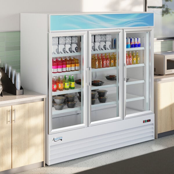 Avantco GDC-69-HC 78 1/4" White Customizable Swing Glass Door Merchandiser Refrigerator with LED Lighting