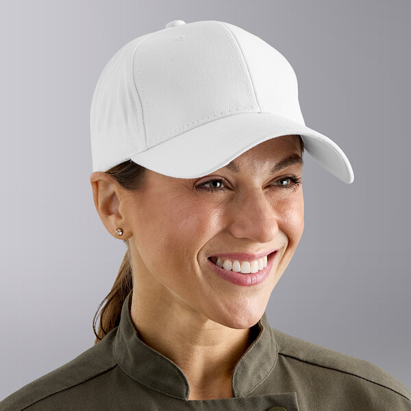 A plain white 6-panel baseball cap.