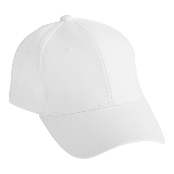 A plain white 6-panel baseball cap.