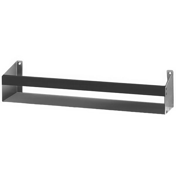 A stainless steel speed rail with holes on the bottom shelf.