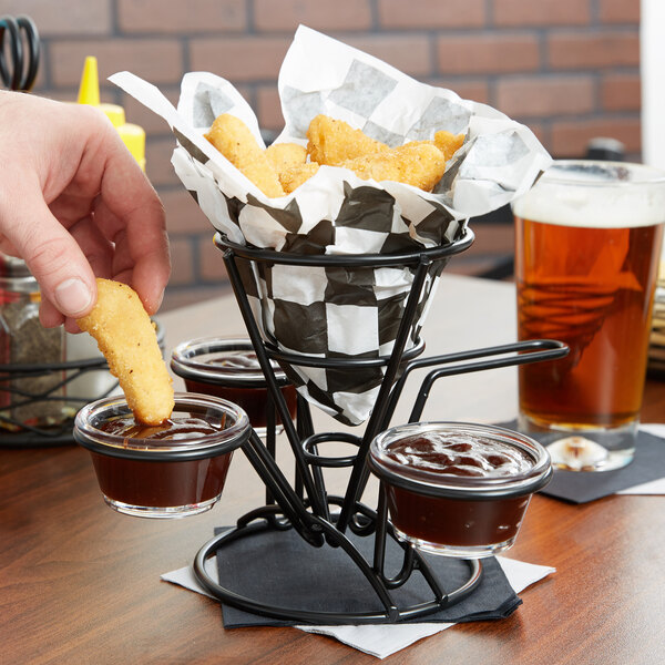BRAND NEW Single Cone French Fry Red Wire Holder Basket w/Condiment Cup Holders