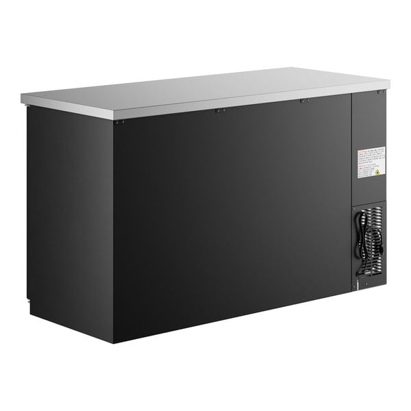 A black rectangular Avantco back bar refrigerator with a silver top.