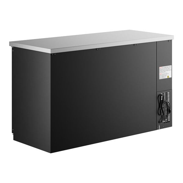 A black rectangular Avantco back bar refrigerator with a glass door.