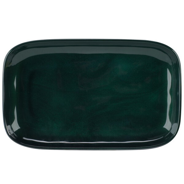 A dark green rectangular GET Cosmo melamine tray with a black border.