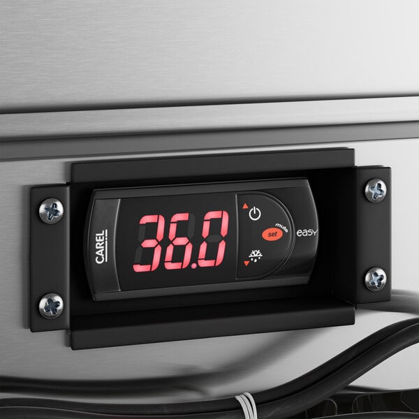 An Avantco stainless steel beer dispenser with a digital display.