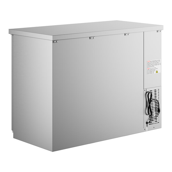 A white rectangular Avantco back bar refrigerator with a black handle.