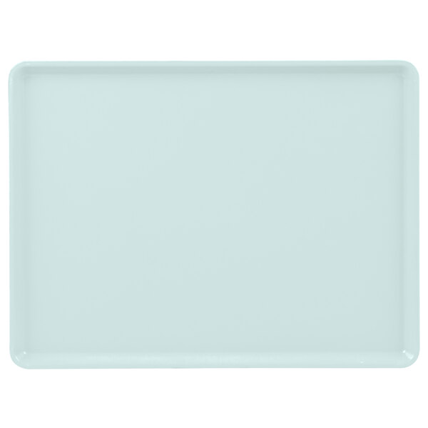 A sky blue rectangular tray with a white border.