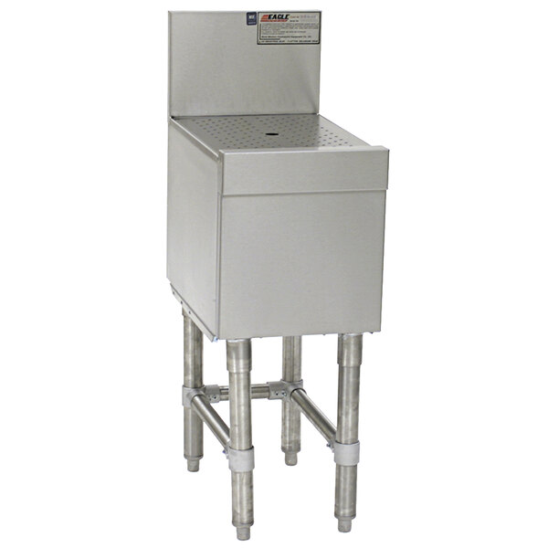 A stainless steel Eagle Group workboard with a drain on top.