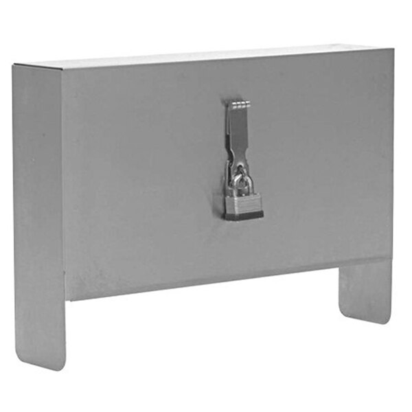 A metal box with a lock on a counter in a bar.