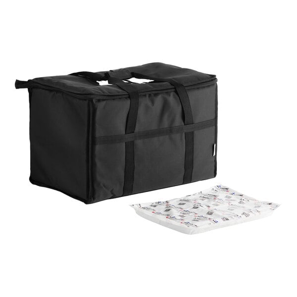 Choice Insulated Food Delivery Bag / Pan Carrier with Microcore Thermal Hot or Cold Pack Kit, Black Nylon, 23" x 13" x 15"
