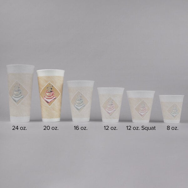 A close-up of a Dart Cafe G Espresso foam cup with a logo on it.