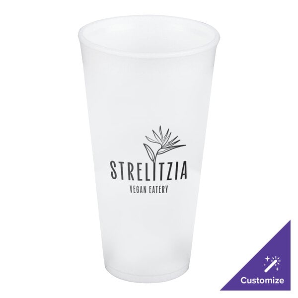 A white 20 oz. foam cup with a customizable logo and text on the front.