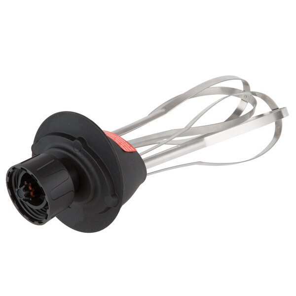 A close-up of a silver AvaMix whisk attachment.