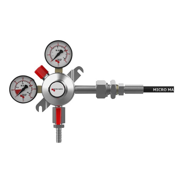 A Micro Matic double gauge CO2 high-pressure regulator on a white background.