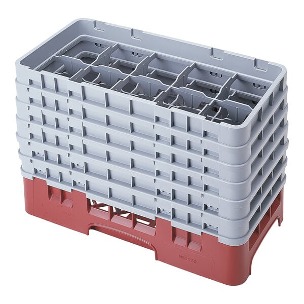 Cambro 10HS1114416 Cranberry Camrack 10 Compartment 11 3/4" Half Size Glass Rack with 6 Extenders