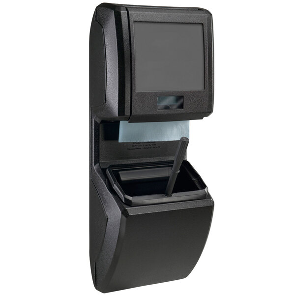 A black Commercial Zone Islander Series windshield washing service center with a Spanish panel.