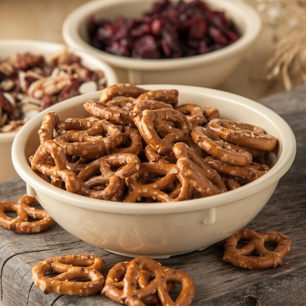 a close up of a pretzel