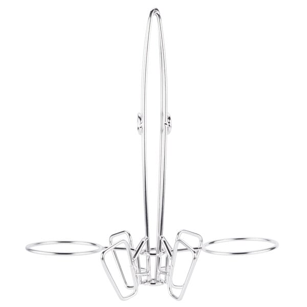 A stainless steel Clipper Mill Rocket Surfboard Onion Ring Tower with two ramekin holders.