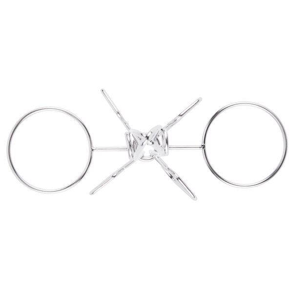 A Clipper Mill stainless steel metal tower with four metal circles and two ramekin holders.