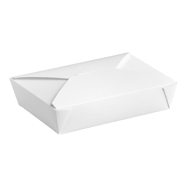 Choice White Microwavable Folded Paper #2 Take-Out Customizable Container 7 3/4" x 5 1/2" x 1 7/8" - 200/Case