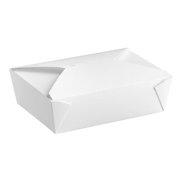 Choice White Microwavable Folded Paper #3 Take-Out Customizable Container 7 3/4" x 5 1/2" x 2 1/2" - 200/Case